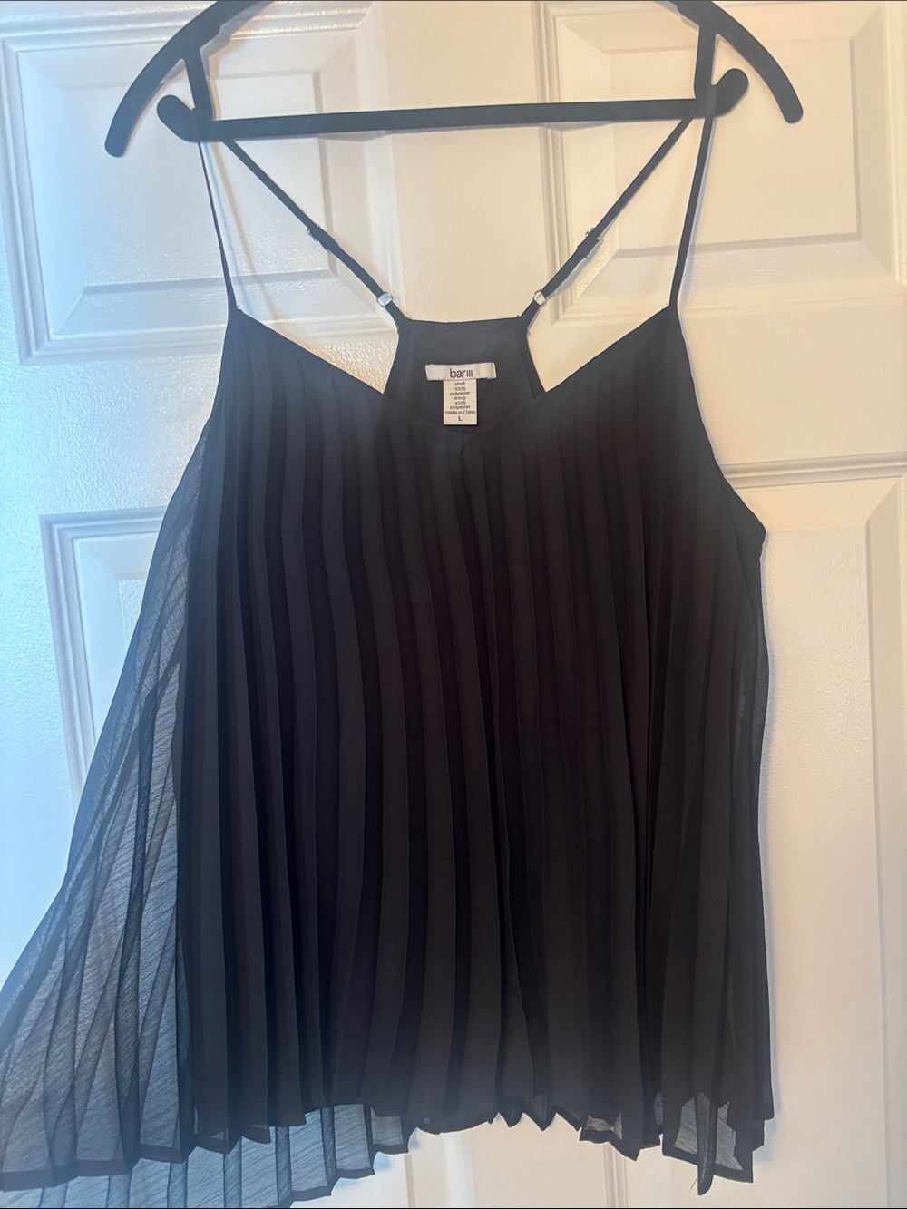 Bar III Black Pleated Chiffon Cami Top with Adjustable Straps